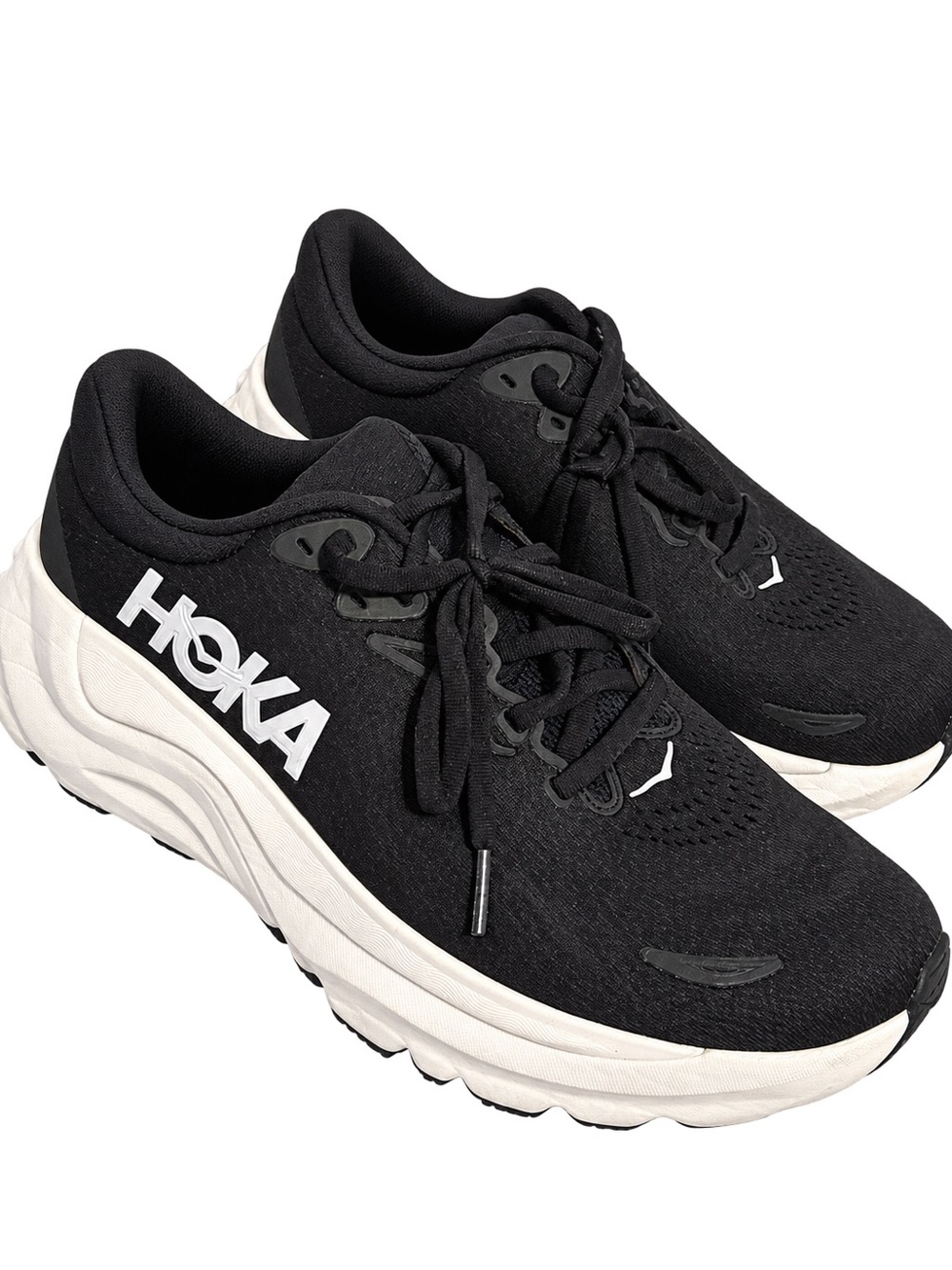 Hoka One One Women's Black and White Cushioned Running Sneakers
